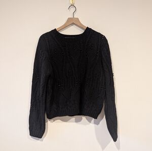 Lysse | Eliza Cozy Embellished Cable Sweater | Black | Large